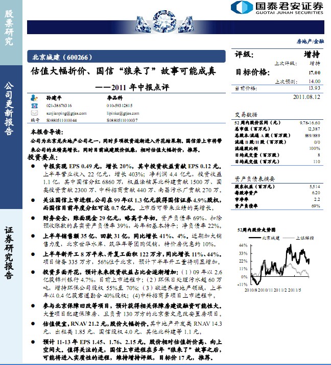 北京城建-600266-估值大幅折价、国信狼来了故