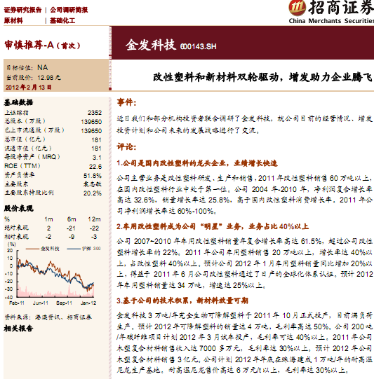 金发科技-600143-改性塑料和新材料双轮驱动_