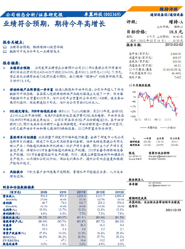 ׿���Ƽ�-002369-ҵ������Ԥ�ڣ��ڴ����������